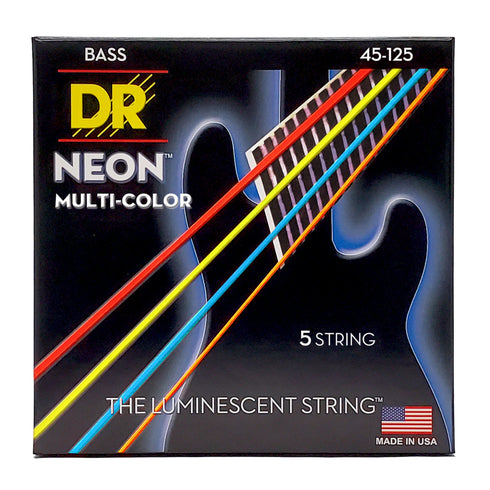 DR Strings HI-DEF NEON NMCB5-45 Multi-Color Colored Bass Guitar Strings: 5-String Medium 45-125